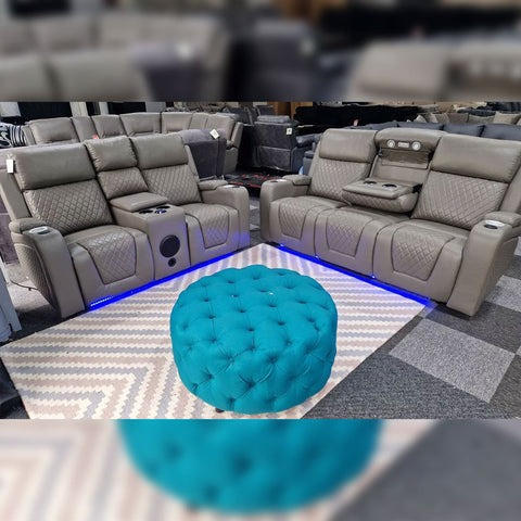 Florida Electric Recliners 3+2 Seater Leather Sofa (Black, Grey, Brown) Bluetooth Speakers/LED LIGHTS/USB Ports