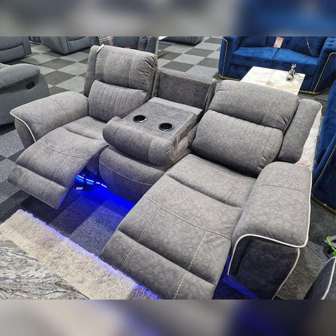 Hannah Fabric Electric Recliner Sofa 3+2 Seater Set - 3+2 Seater Sofa With Cup-Holders/LED Lights