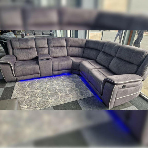 Hannah Fabric Electric Recliner Corner Sofa- Fabric Corner Sofa With - Cup Holders/LED Lights