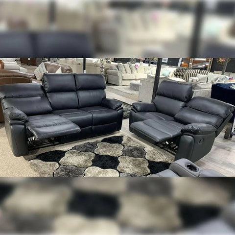 Valencia Entertainment Leather Recliner Sofa 3+2 Seater(Grey,Black)-Bluetooth Speakers/Usb ports/Wireless charging