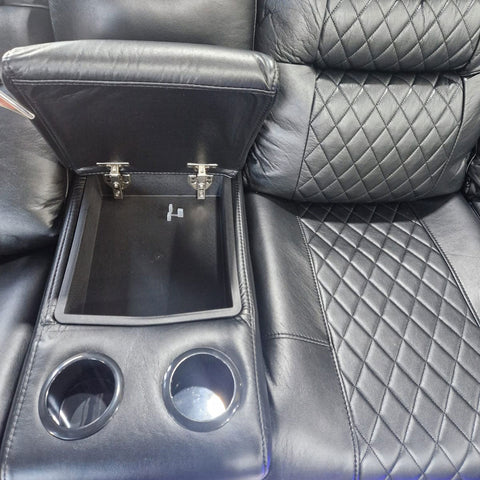 Halifax Leather Electric Recliner Corner Sofa (Black,Grey,Beige)-USB Ports/LED LIGHTS/CUP HOLDERS