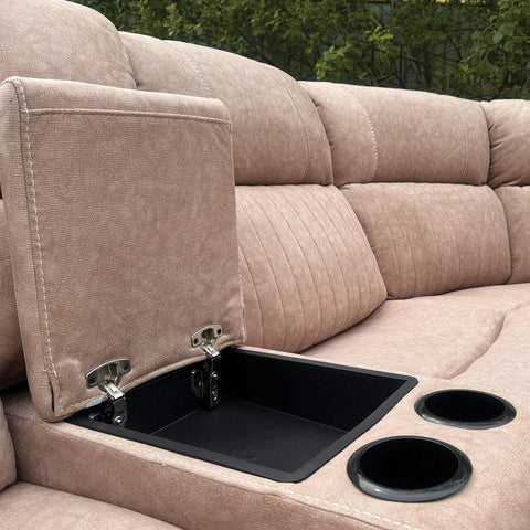 Hannah Fabric Electric Recliner Corner Sofa- Fabric Corner Sofa With - Cup Holders/LED Lights