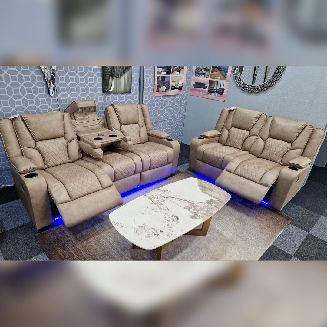 Orlando Electric Recliners 3+2 Seater Leather Sofa (Brown, Moche) /LED LIGHTS/WIRELESS CHARGER