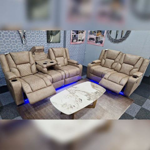 Orlando Electric Recliners 3+2 Seater Leather Sofa (Brown, Moche) /LED LIGHTS/WIRELESS CHARGER