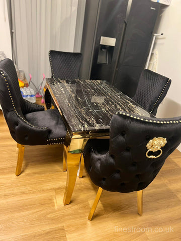 Black Gold Louis Dining Table With Black Gold LK Victoria Chairs