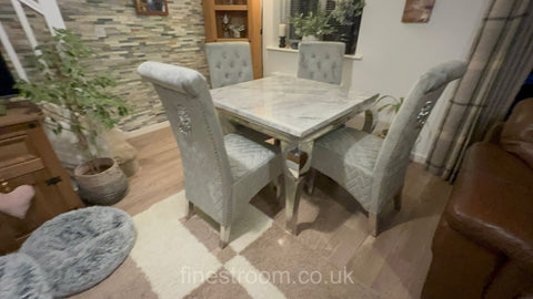 Grey Louis Chrome Dining Table With Light Grey Sofia Chairs