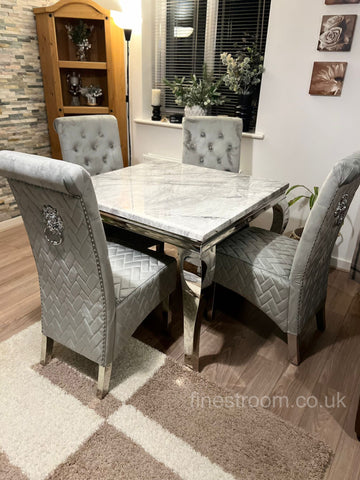 Grey Louis Chrome Dining Table With Light Grey Sofia Chairs