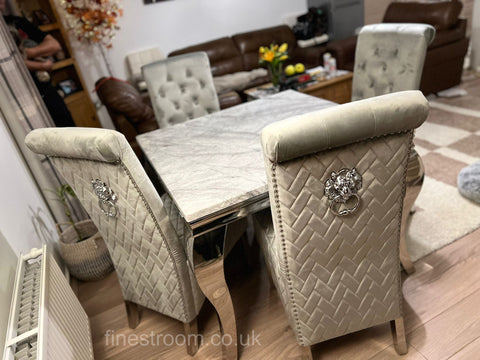 Grey Louis Chrome Dining Table With Light Grey Sofia Chairs