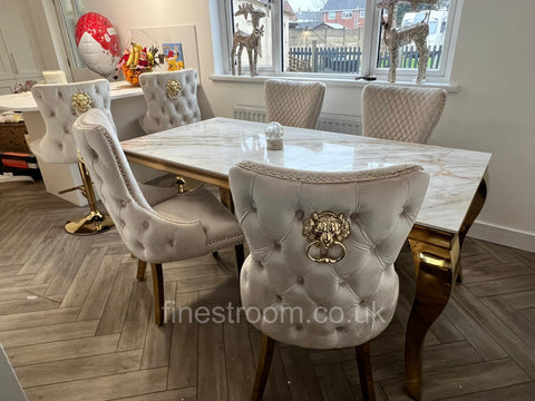 Kata Gold Louis Dining Table With Cream Gold LK Victoria Chairs