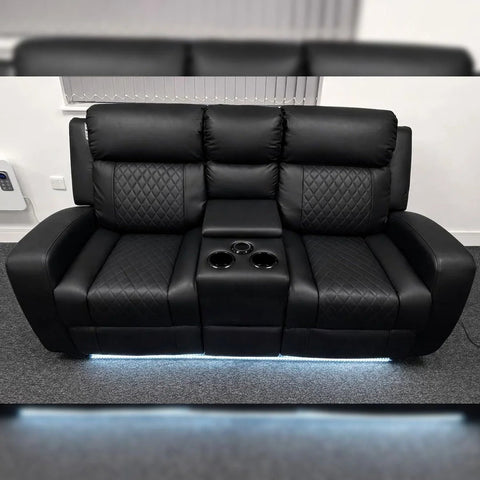Texas Leather Electric Recliner Sofa Set 3+2 Seater with Cup Holders, LED Lights, Storage, USB Charging Ports, Type-C Charging & Wireless Charging (3+2 Seater, Black & Grey)