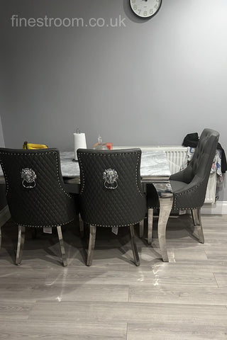 Grey Louis Dining Table With DG Leather Majestic Chairs