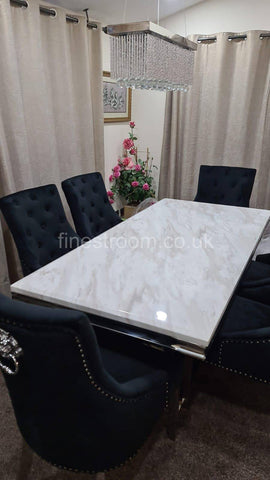 White Arial Dining Table with Black Majestic Chairs