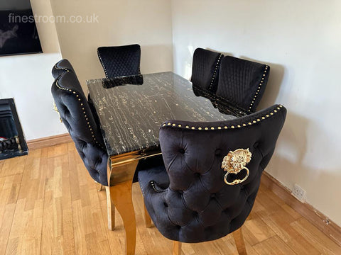 Black Gold Louis Dining Table With Black Gold LK Victoria Chairs