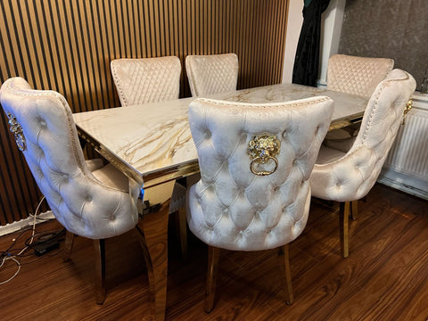 Kata Gold Louis Dining Table With Cream Gold LK Victoria Chairs