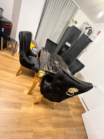 Black Gold Louis Dining Table With Black Gold LK Victoria Chairs