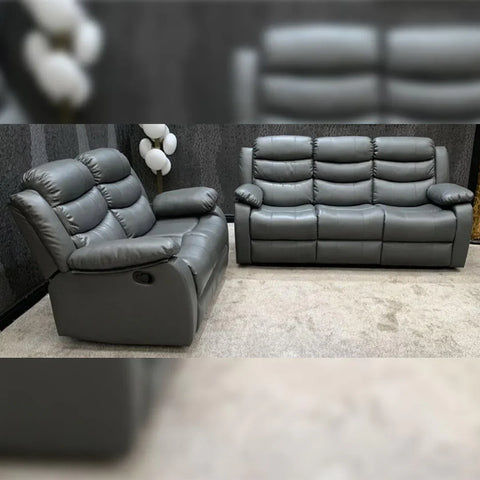 Roma Leather Recliner Sofa 3+2 Seater With Cup Holder Black/Grey
