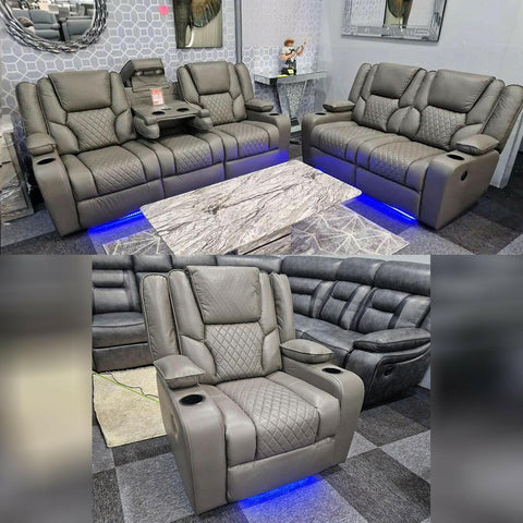 Orlando Leather Electric Recliners Sofa With Cupholders - 3+2 Seater Sofa/LED Lights/Wireless Charging/USB Charging Ports