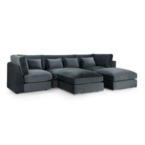 Belgravia U Shape High Back Sofa Set | Premium High Back Plush Velvet Lounge Suite | Modular Sectional Couch with Footstool