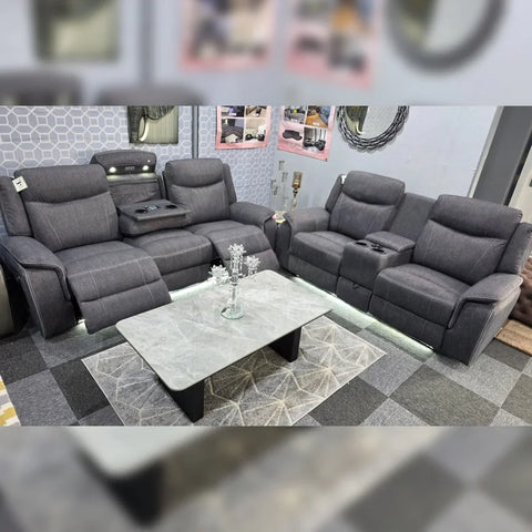 Parada Music Electric Recliner 3+2 Fabric Sofa Set – Grey | Bluetooth Speakers, USB Ports, LED Lighting & Cooling Cupholders