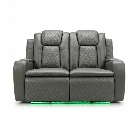 Colorado Leather Electric Recliner Sofa – Cup Holders, LED Lights, USB & Type-C Ports, Wireless Charging (Grey, Black, Brown)