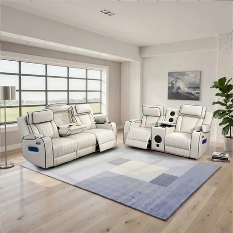 Osman Smart Leather Electric Recliner 3+2 Seater Sofa Set with Wireless Charging, USB-C Ports, Bluetooth Speakers, RGB LED Lighting & Electric Headrests