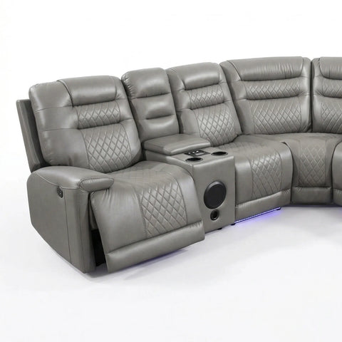 Halifax Leather Electric Recliner Corner Sofa with Bluetooth Speakers, Wireless Charger, USB Ports & LED Lights ( Grey, Black, and Brown)