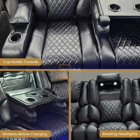 Orlando Leather Electric Recliners Sofa With Cupholders - 3+2 Seater Sofa/LED Lights/Wireless Charging/USB Charging Ports
