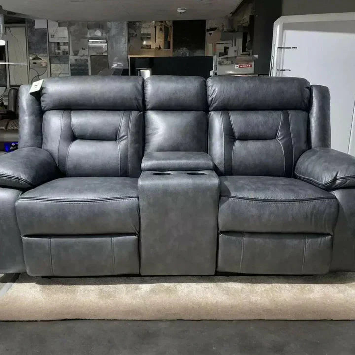 Nova Leather Electric Recliner Sofa Set – 2+2 Seater in Elephant Grey with Built-in Cup Holder