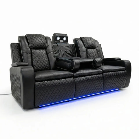Colorado Leather Electric Recliner Sofa – Cup Holders, LED Lights, USB & Type-C Ports, Wireless Charging (Grey, Black, Brown)