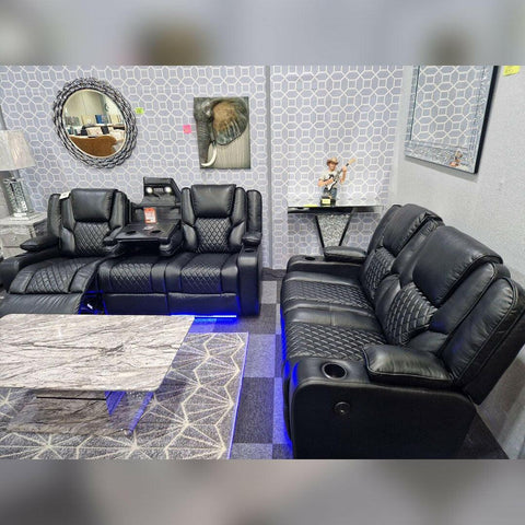 Orlando Leather Electric Recliners Sofa With Cupholders - 3+2 Seater Sofa/LED Lights/Wireless Charging/USB Charging Ports