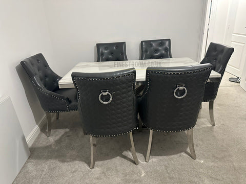 Elina Chrome Table With Grey Leather Ring Knocker Roma Chairs
