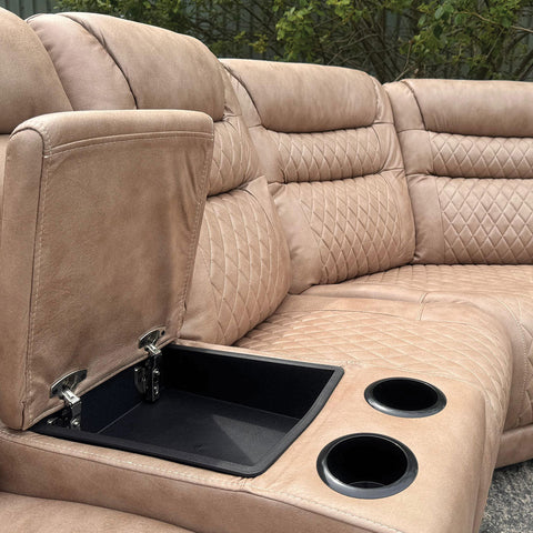 Halifax Leather Electric Recliner Corner Sofa (Black,Grey,Beige)-USB Ports/LED LIGHTS/CUP HOLDERS