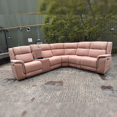 Hannah Fabric Electric Recliner Corner Sofa- Fabric Corner Sofa With - Cup Holders/LED Lights