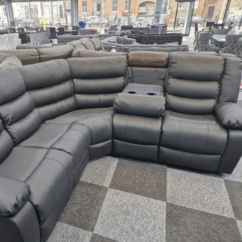 Roma Leather Recliner Corner Sofa (Black/Grey/Brown)