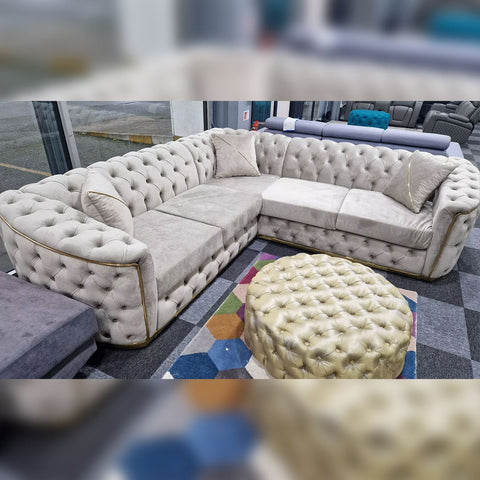 Toronto Chesterfield Corner Sofa Cream & Gold