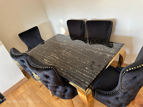 Black Gold Louis Dining Table With Black Gold LK Victoria Chairs