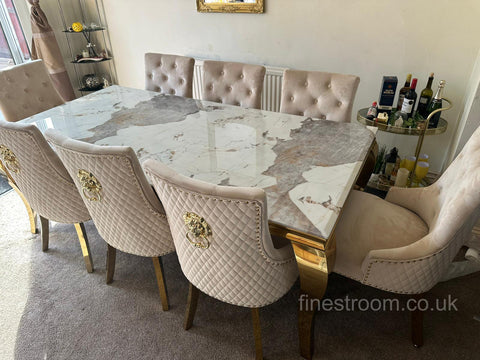 Pandora Gold Louis Dining Table With Mink Gold Majestic Chairs