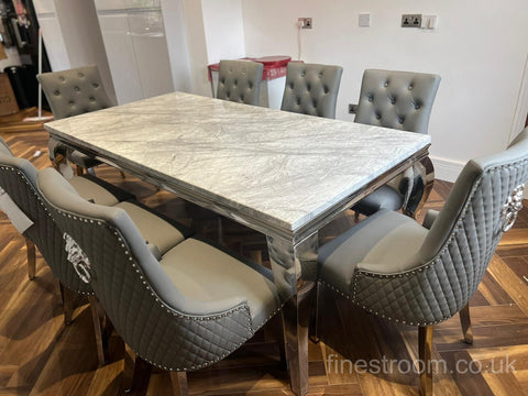 Grey Louis Dining Table With DG Leather Majestic Chairs