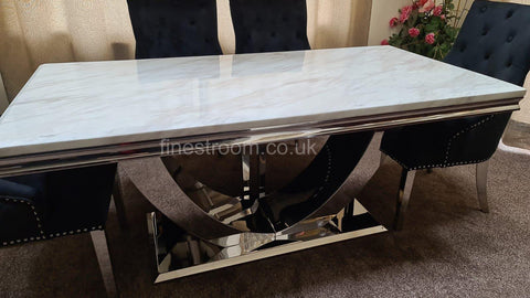 White Arial Dining Table with Black Majestic Chairs