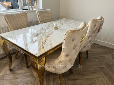 Kata Gold Louis Dining Table With Cream Gold LK Victoria Chairs