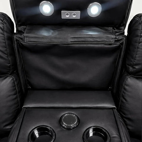 Texas Leather Electric Recliner Sofa Set 3+2 Seater with Cup Holders, LED Lights, Storage, USB Charging Ports, Type-C Charging & Wireless Charging (3+2 Seater, Black & Grey)