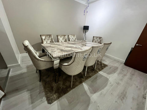 Beige Louis Dining Table With Mink Shimmer Majestic Chairs