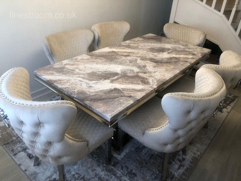 Beige Arial Dining Table With Mink Valentino Chairs