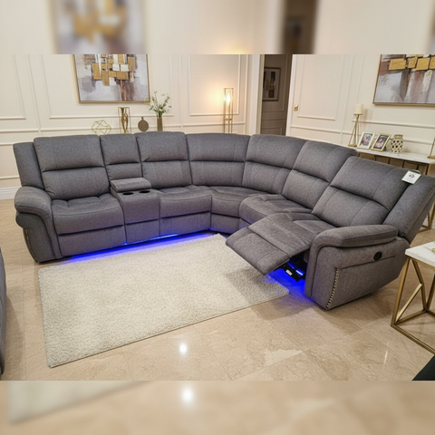 Berlin Fabric Electric Recliner Corner Sofa Grey