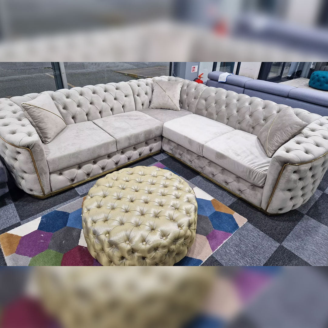 Toronto Chesterfield Corner Sofa Cream & Gold