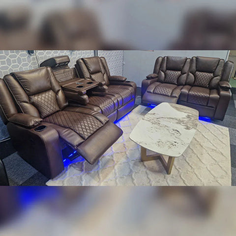 Orlando Leather Electric Recliners Sofa With Cupholders - 3+2 Seater Sofa/LED Lights/Wireless Charging/USB Charging Ports