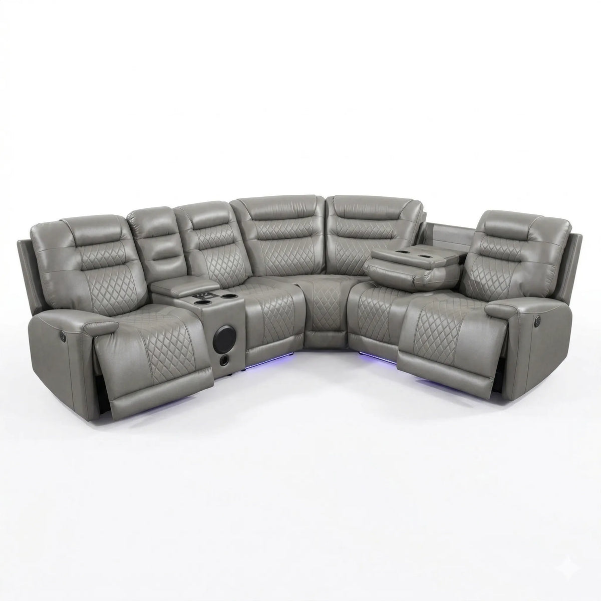 Halifax Leather Electric Recliner Corner Sofa with Bluetooth Speakers, Wireless Charger, USB Ports & LED Lights ( Grey, Black, and Brown)