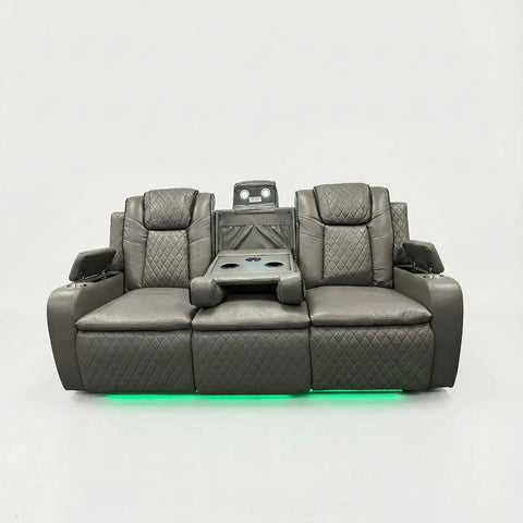 Colorado Leather Electric Recliner Sofa – Cup Holders, LED Lights, USB & Type-C Ports, Wireless Charging (Grey, Black, Brown)