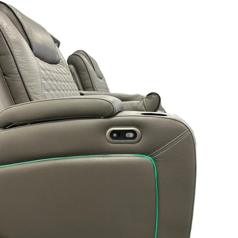 Malaga Leather Electric Recliner Sofa Set – 3+2 Seater with LED Lights, Bluetooth Speakers, USB & Type-C Charging and Wireless Charging (Grey, Black & Cream)