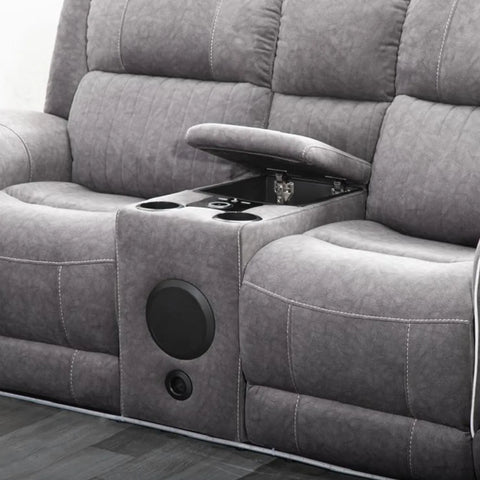 Hannah Grey Microfibre Electric Recliner 3+2 Seater Sofa Set with USB Charging, LED Lights & Bluetooth Speakers